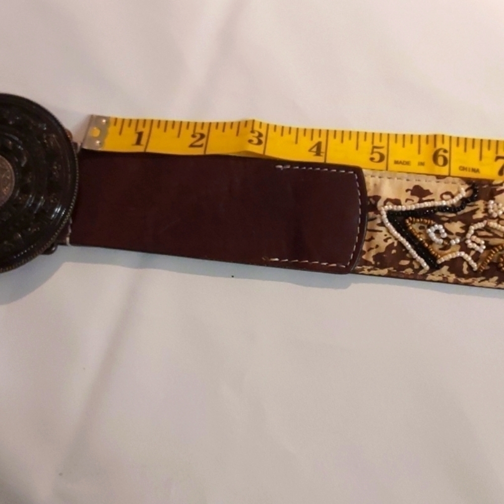 CHICO'S Western Cowgirl brown beaded faux leather belt sz M - Picture 7 of 11